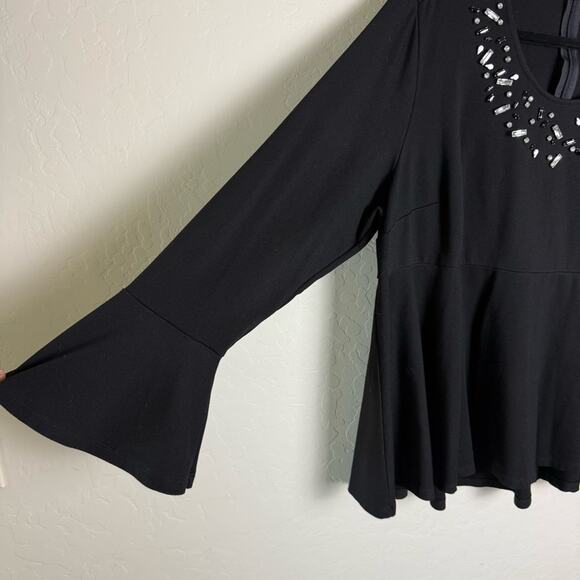 Melissa McCarthy Seven 7 Black Rhinestones Embellished Peplum Top Blouse 2X - Picture 4 of 13